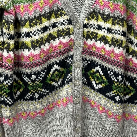 St John’s Bay Vtg Gray & Multi Pattern Grandpa Cardigan Button Sweater-Womens XL - Picture 3 of 9
